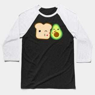 Cute Kawaii avocado kissing toast flying hearts Baseball T-Shirt